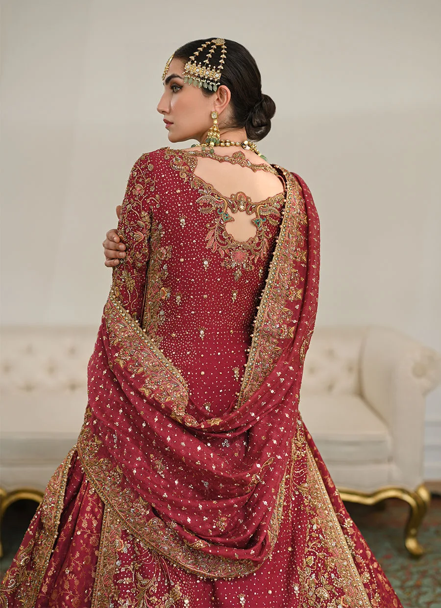 Burgundy Pakistani Bridal Dress in Lehenga Kameez Style 5