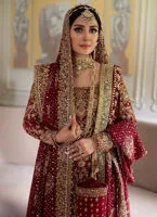 Embroidered Scarlet Pakistani Bridal Dress in Farshi Lehenga Style 2