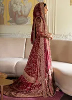 Embroidered Scarlet Pakistani Bridal Dress in Farshi Lehenga Style 4