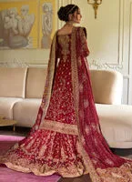 Embroidered Scarlet Pakistani Bridal Dress in Farshi Lehenga Style 6