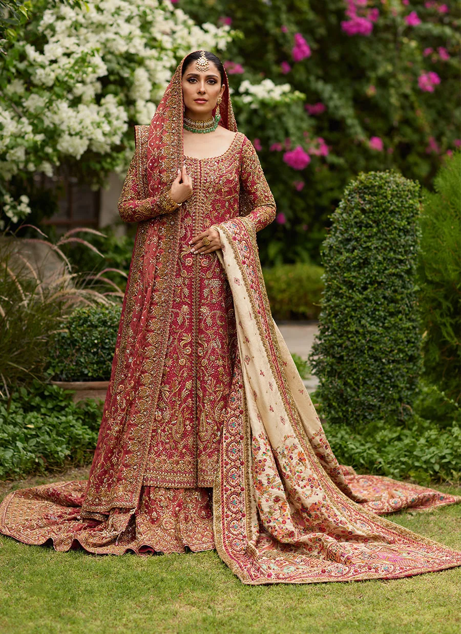 Pakistani Bridal Dress Embellished in Red Farshi Lehenga style 2