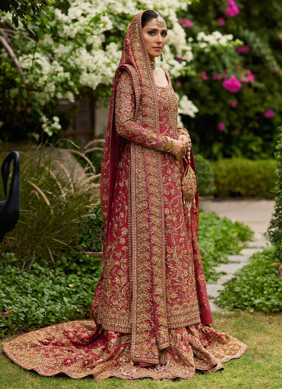 Pakistani Bridal Dress Embellished in Red Farshi Lehenga style 3