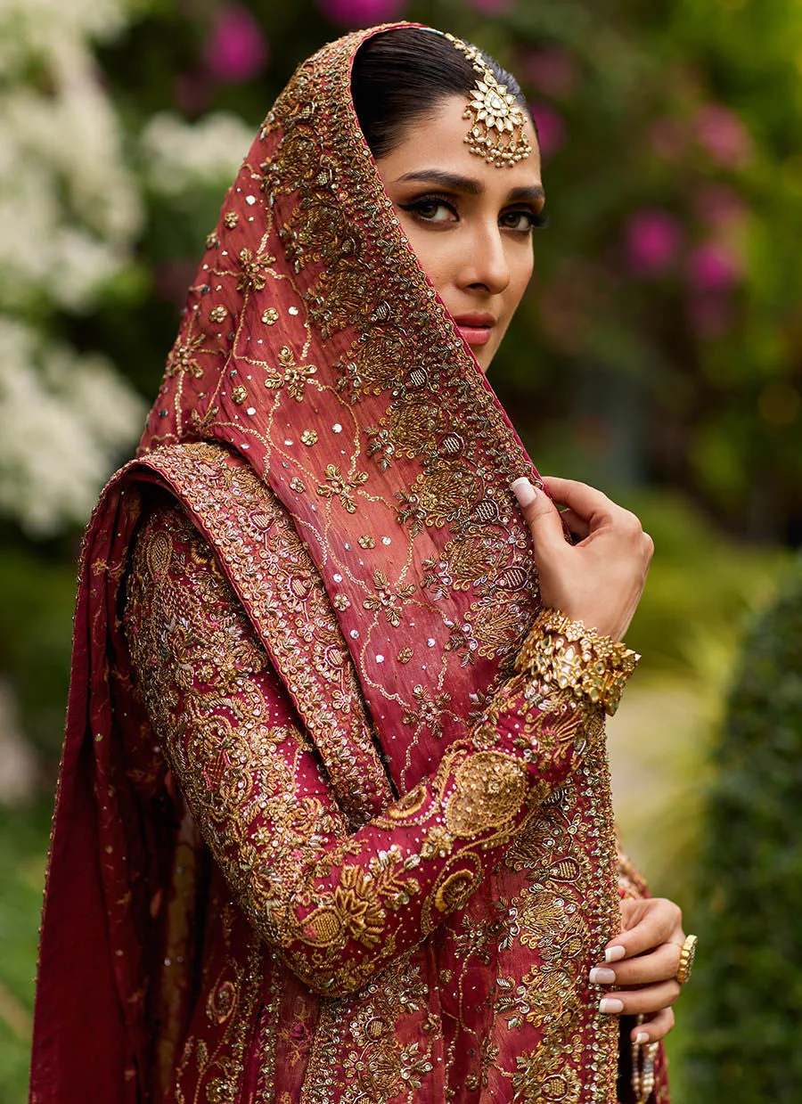 Pakistani Bridal Dress Embellished in Red Farshi Lehenga style 5