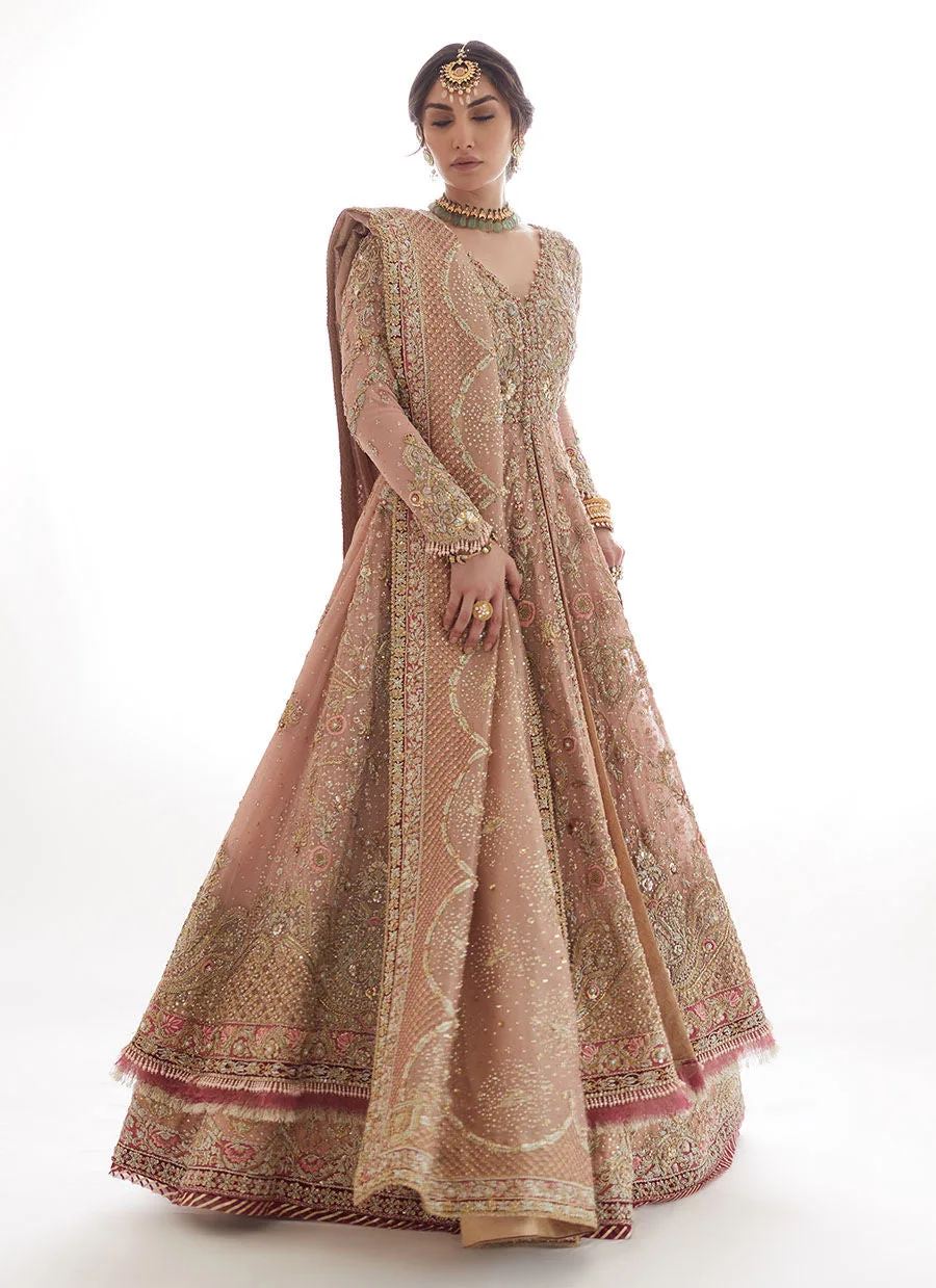 Sienna Rose Gold Hand Embroidered Pakistani Bridal Dress Farshi Lehenga