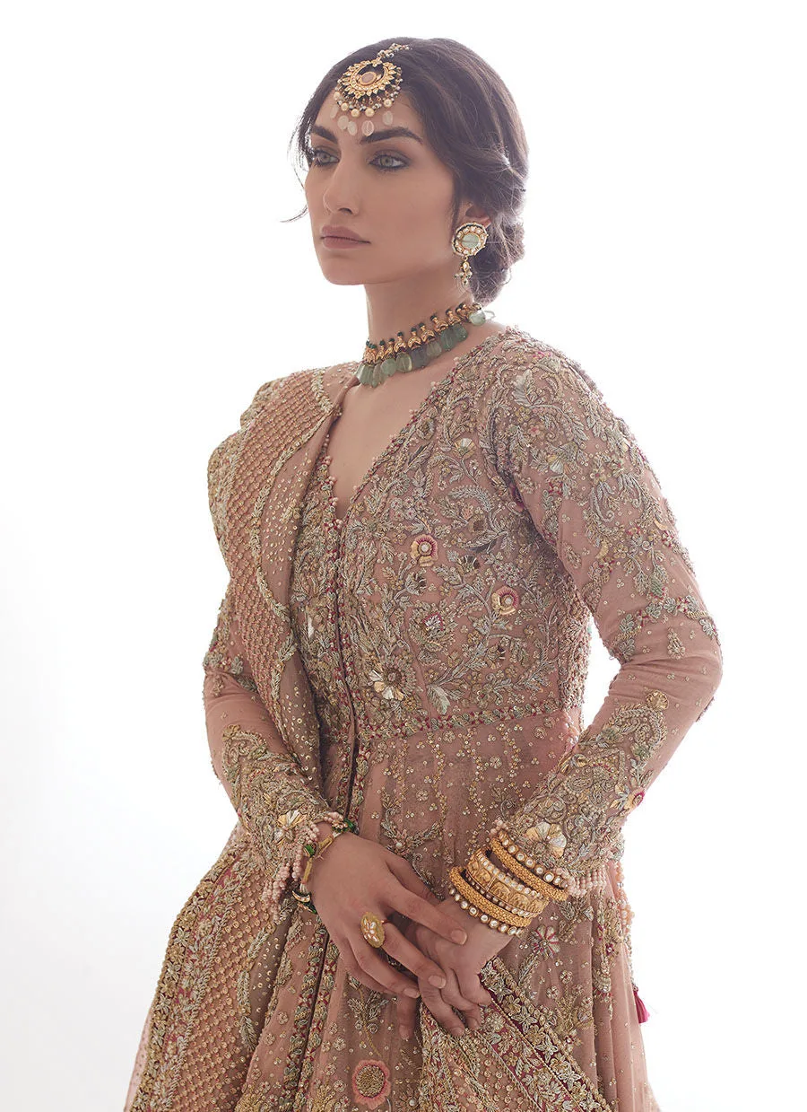 Sienna Rose Gold Hand Embroidered Pakistani Bridal Dress Farshi Lehenga 2