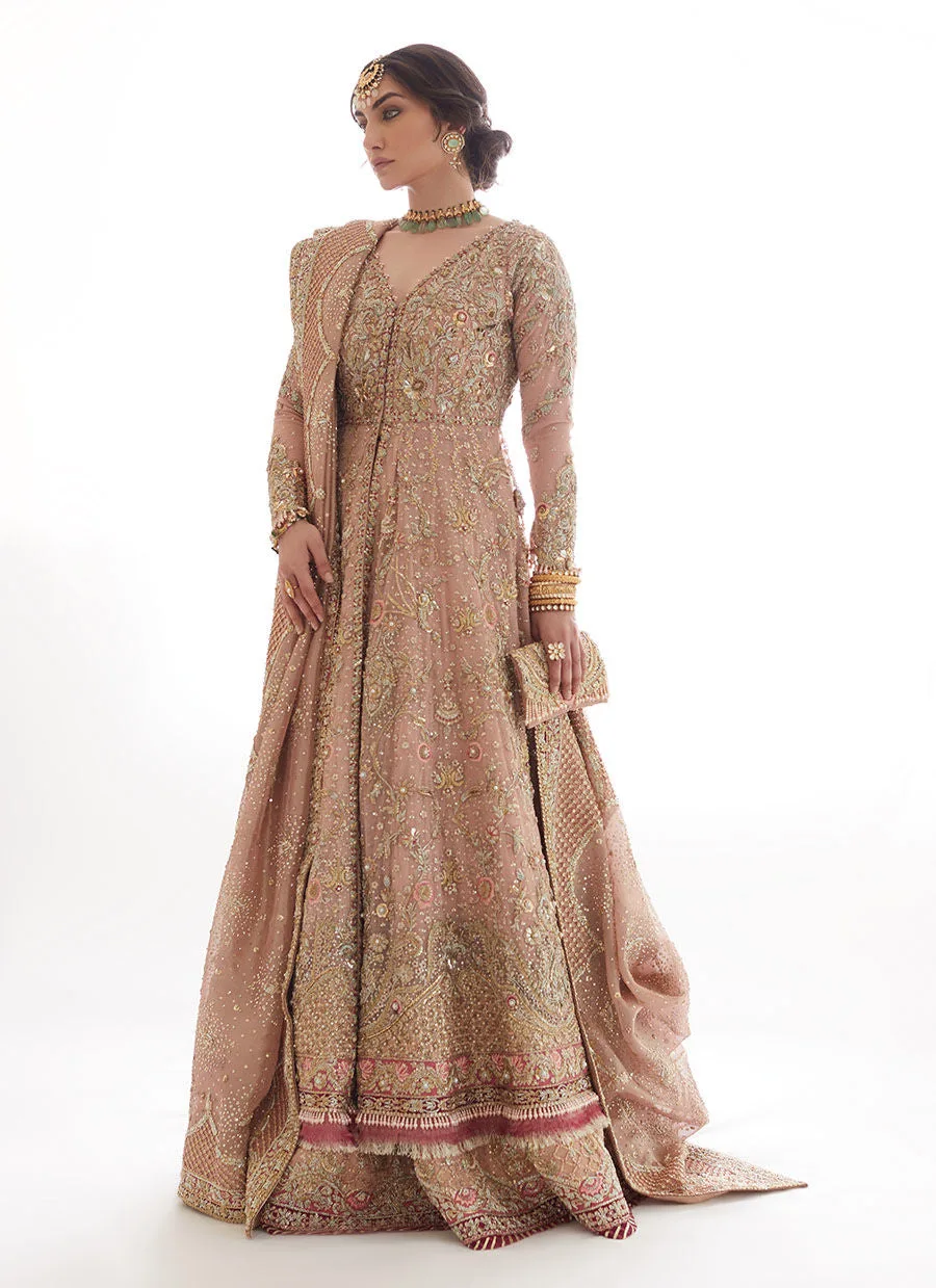 Sienna Rose Gold Hand Embroidered Pakistani Bridal Dress Farshi Lehenga 3