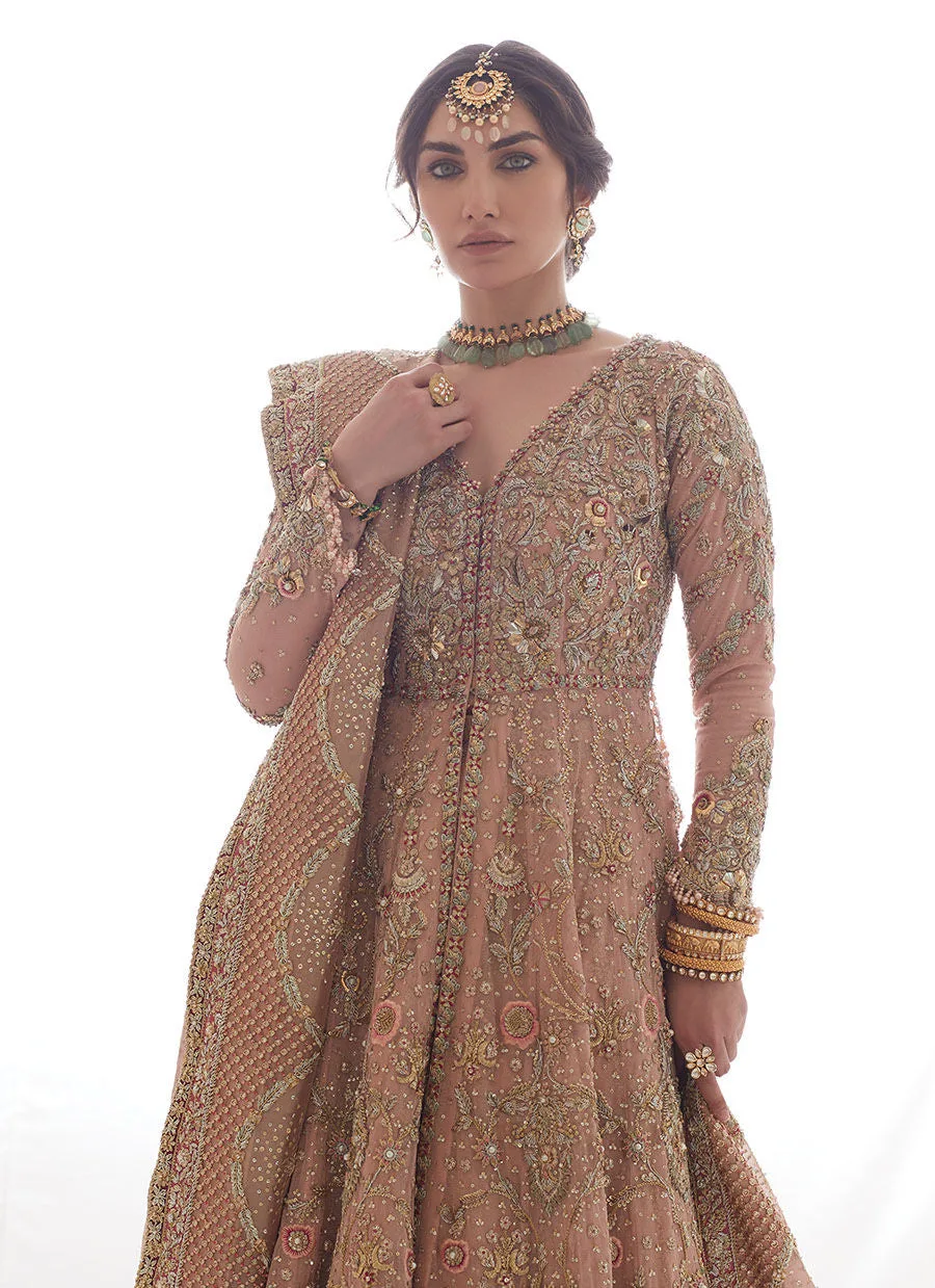 Sienna Rose Gold Hand Embroidered Pakistani Bridal Dress Farshi Lehenga 4