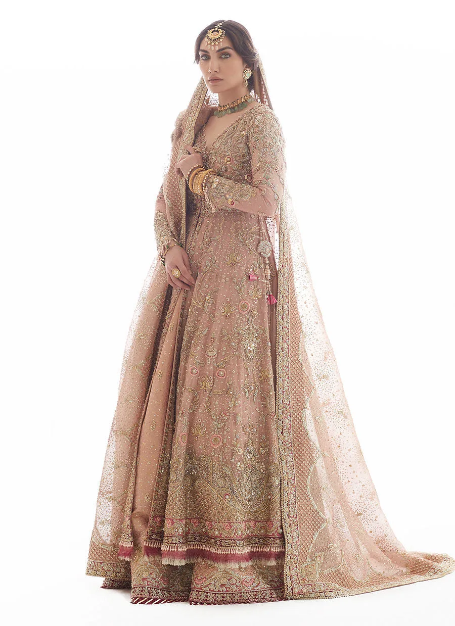 Sienna Rose Gold Hand Embroidered Pakistani Bridal Dress Farshi Lehenga 5