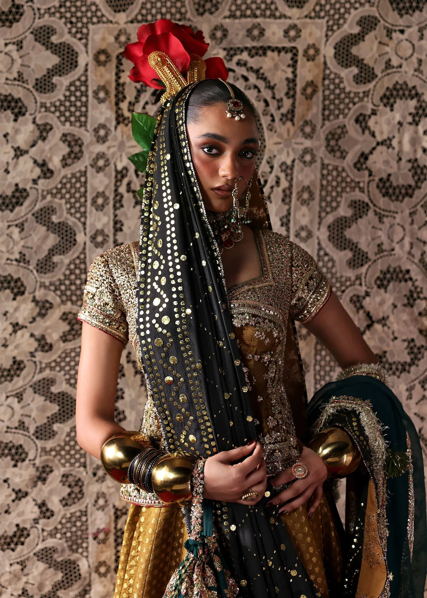 Pakistani Bridal Dress in Mustard Choli Lehenga Style 3