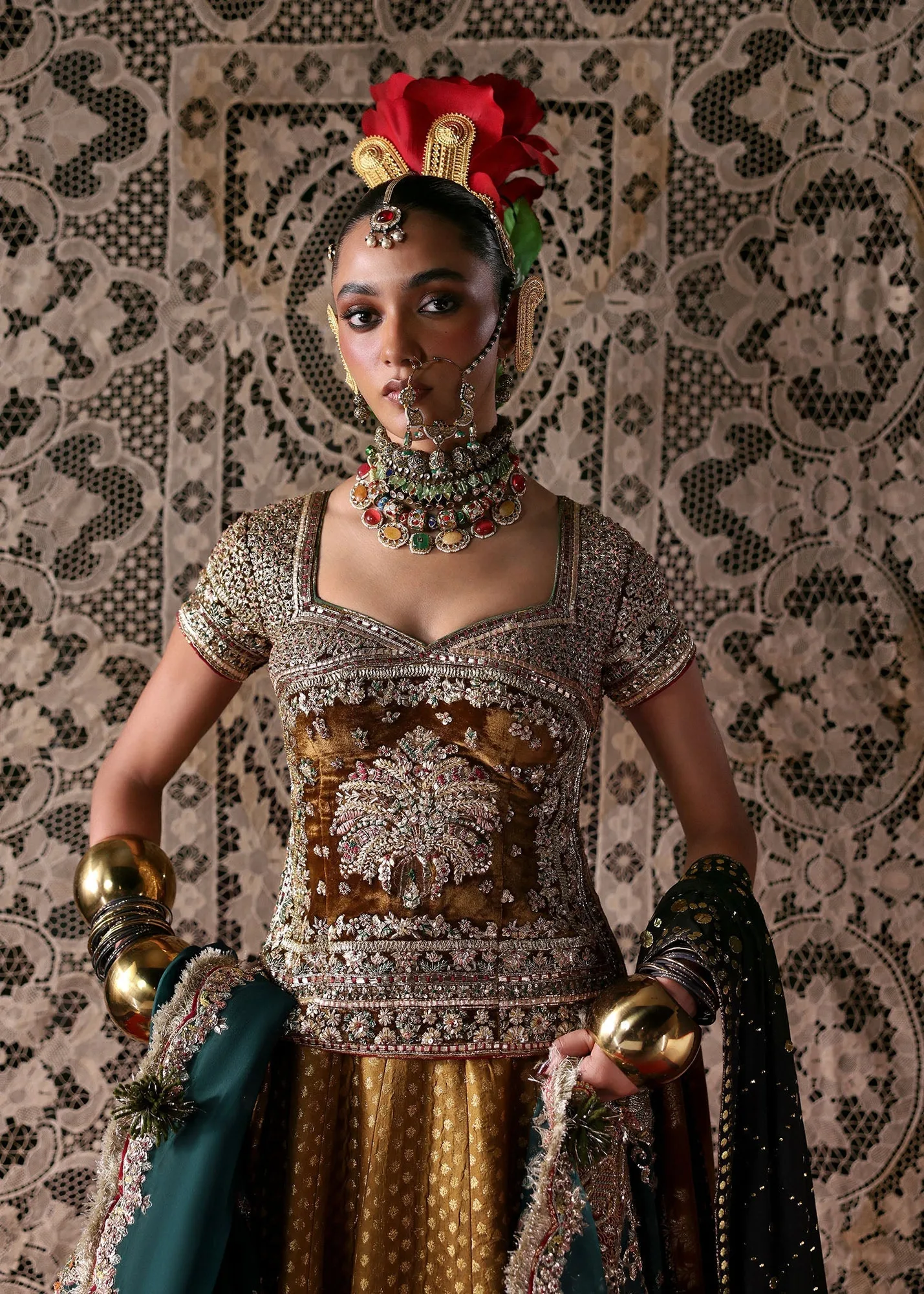 Pakistani Bridal Dress in Mustard Choli Lehenga Style 4