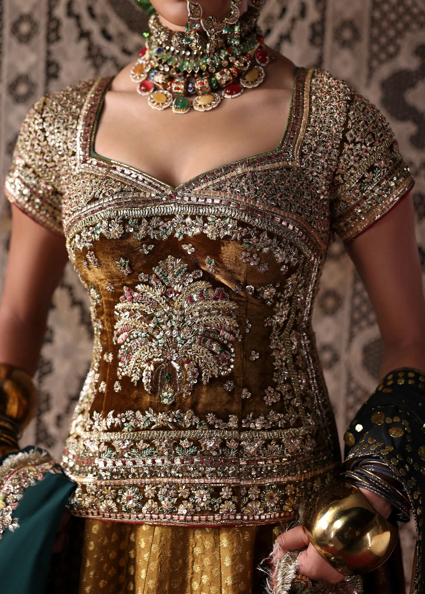 Pakistani Bridal Dress in Mustard Choli Lehenga Style 5