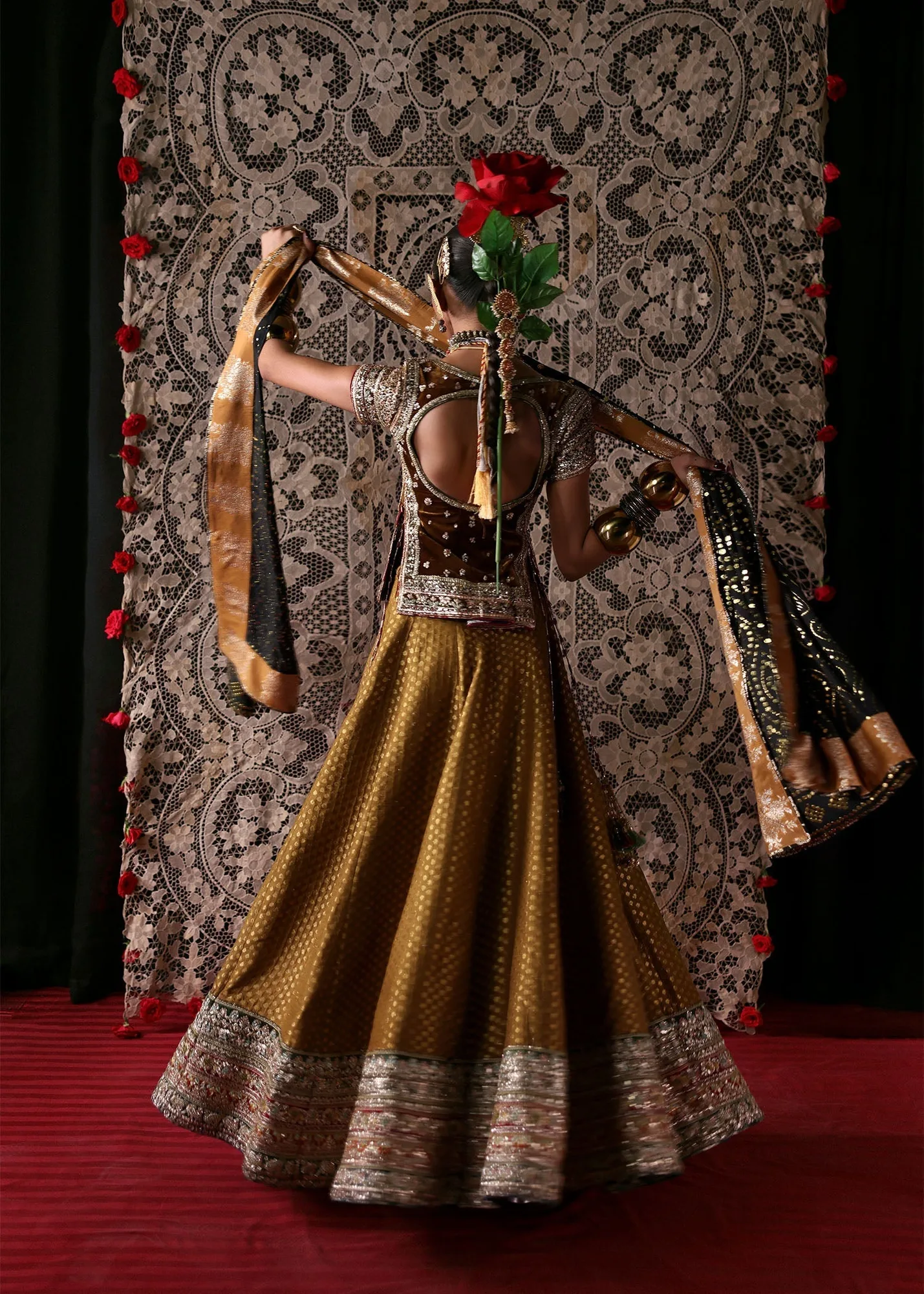 Pakistani Bridal Dress in Mustard Choli Lehenga Style 7
