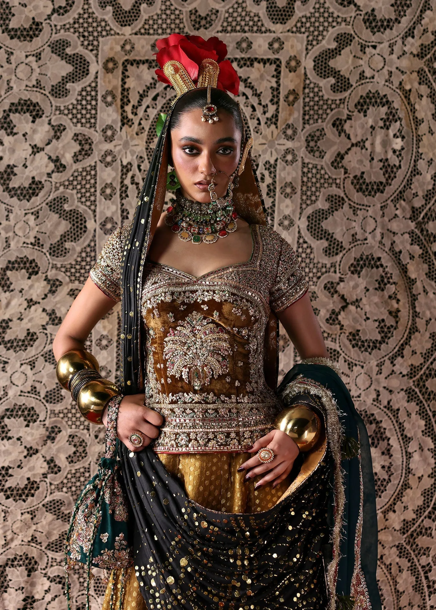 Pakistani Bridal Dress in Mustard Choli Lehenga Style 8