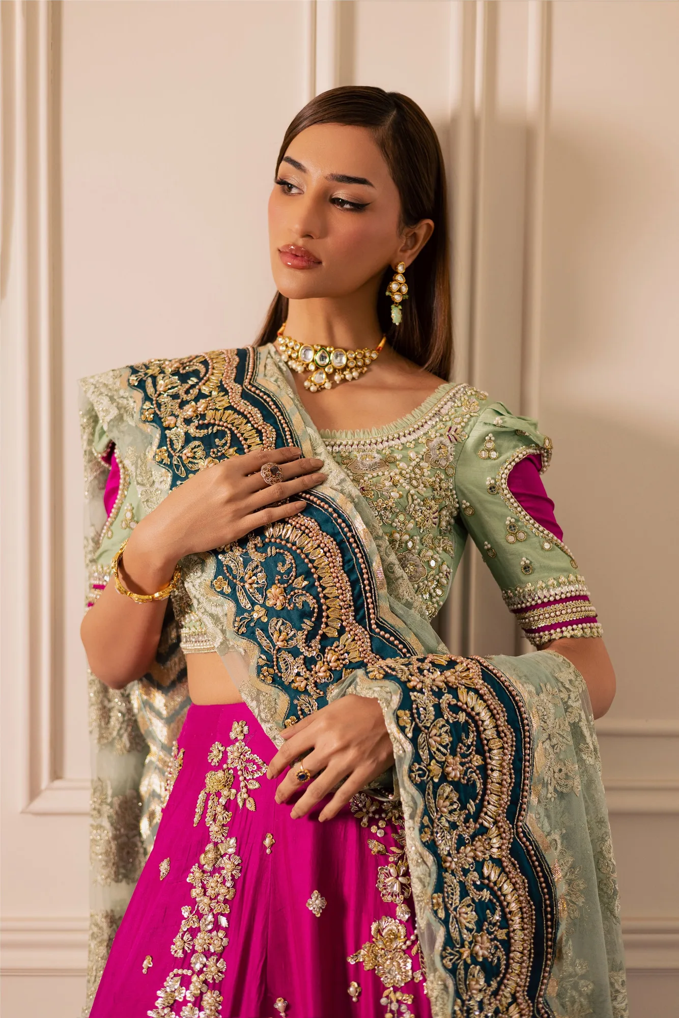 Elegant Mint Green Pakistani Bridal Dress for Weddings 7