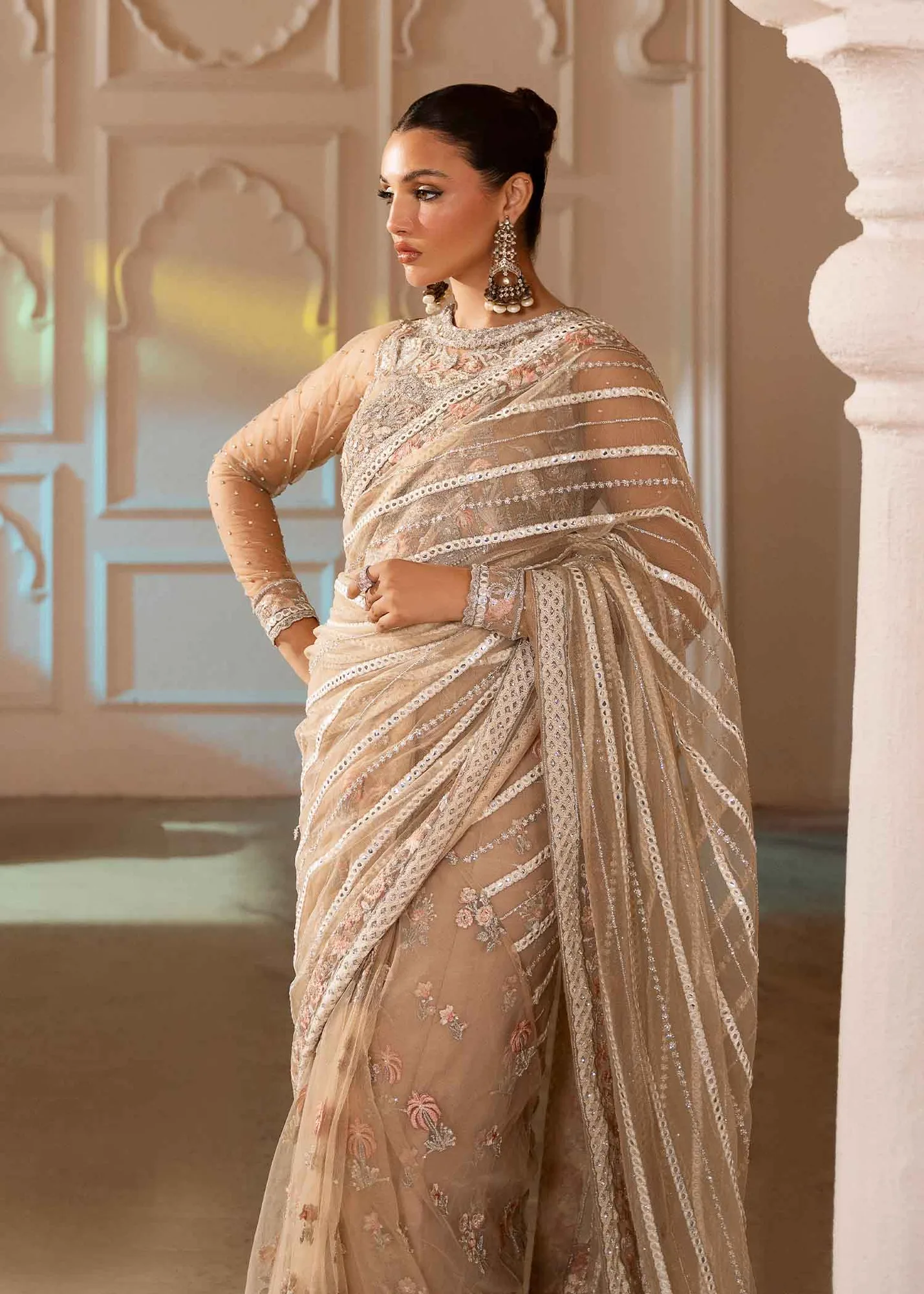 Elegant Ivory Pakistani Wedding Dress with Embroidery 3