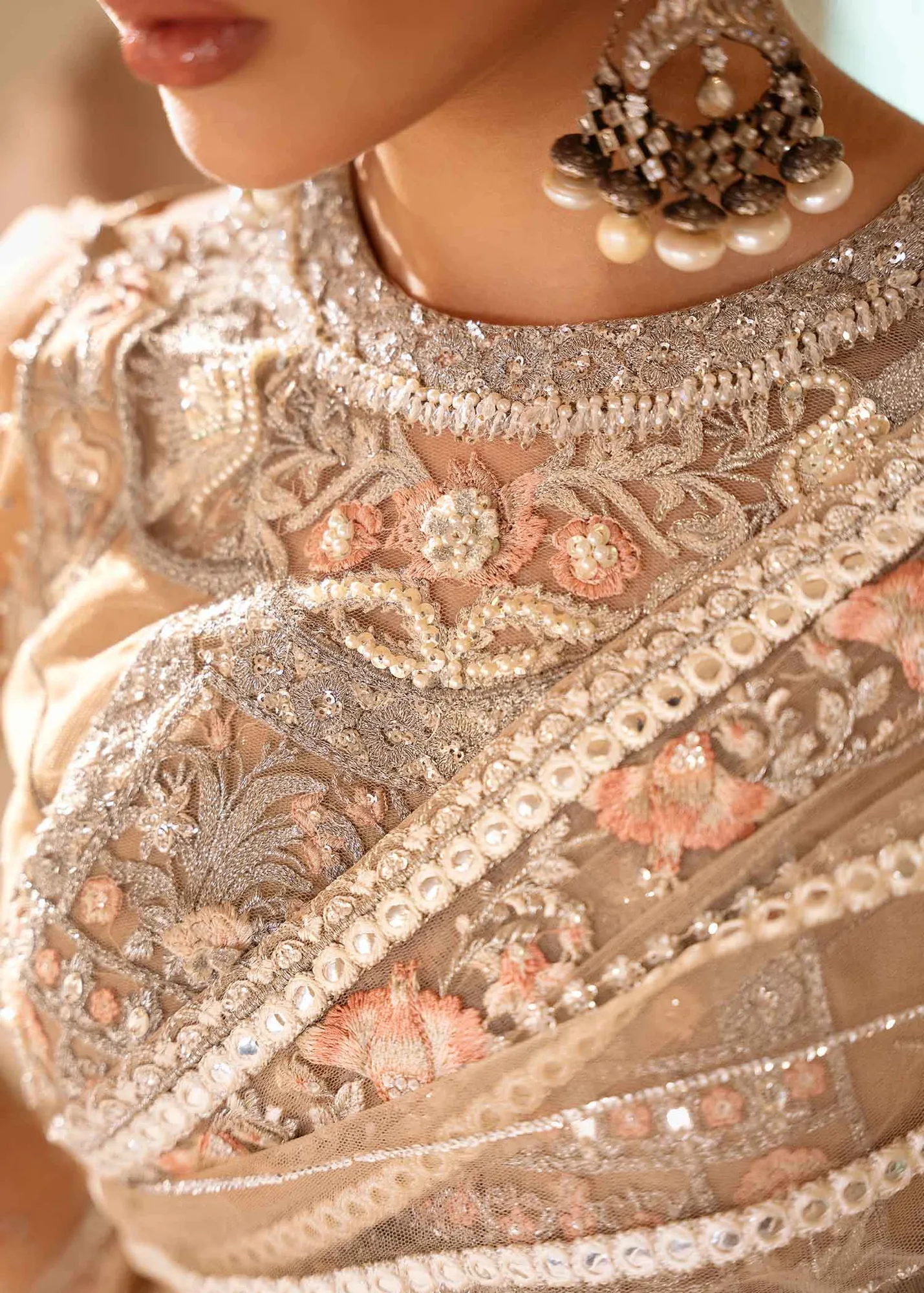 Elegant Ivory Pakistani Wedding Dress with Embroidery 5