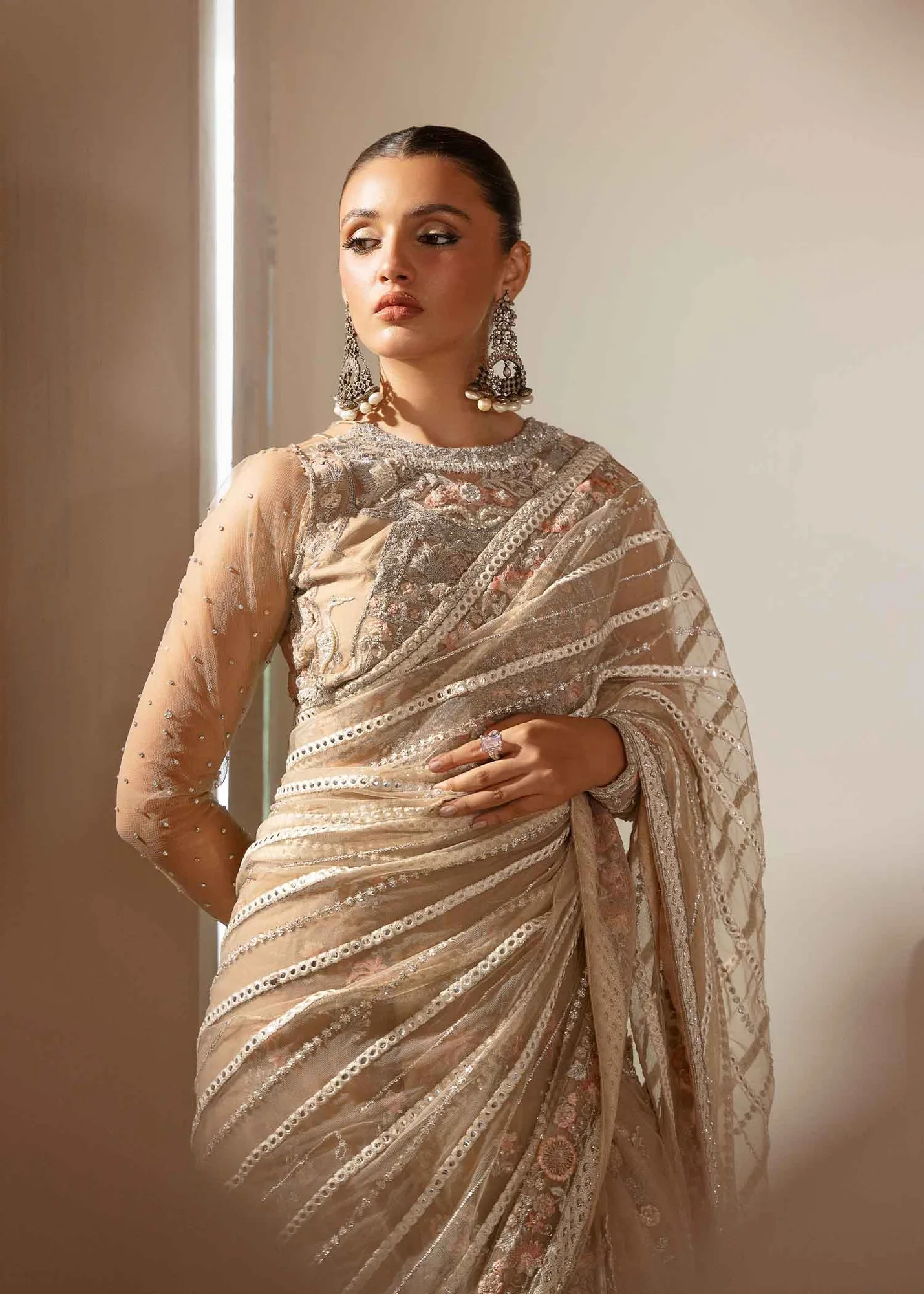 Elegant Ivory Pakistani Wedding Dress with Embroidery 6