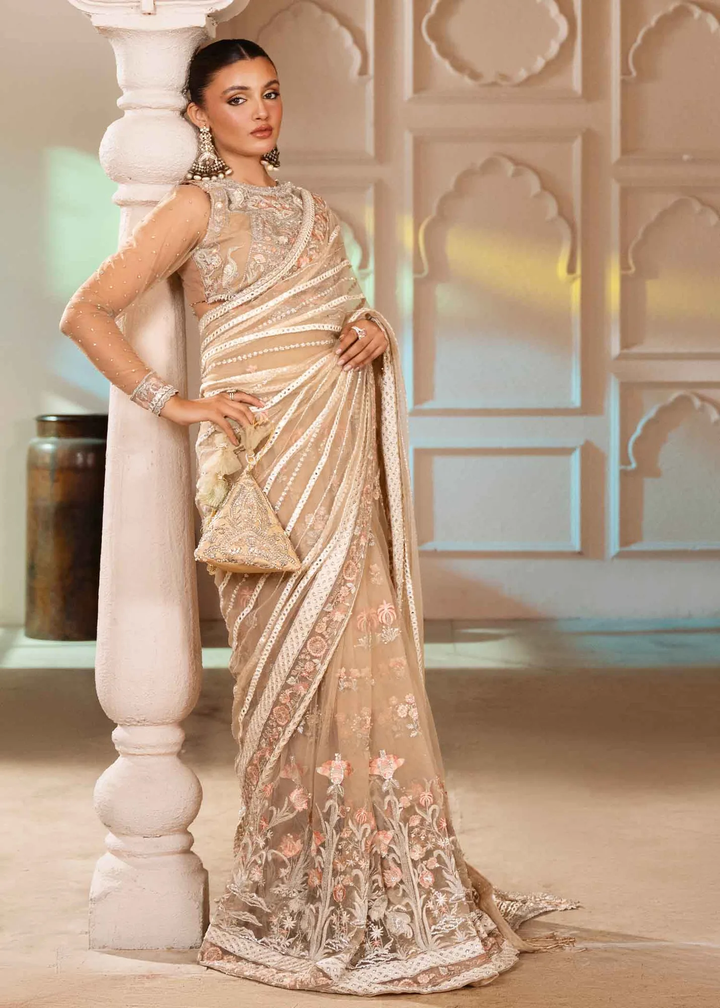 Elegant Ivory Pakistani Wedding Dress with Embroidery 7