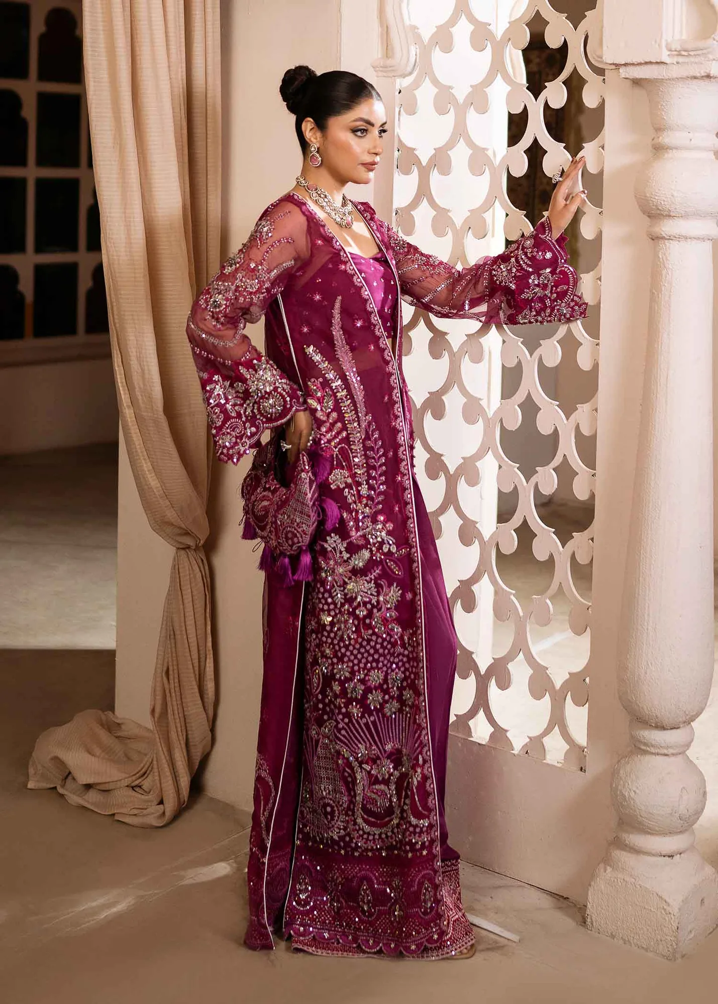 Gorgeous Pakistani Wedding Dress with Embroidery and Tassels 2