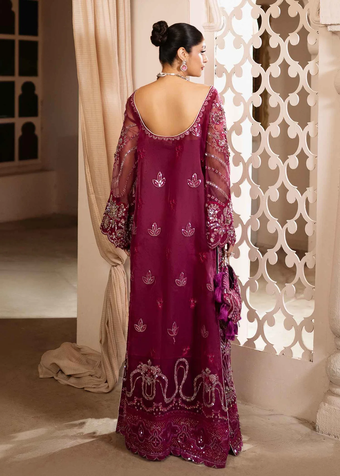 Gorgeous Pakistani Wedding Dress with Embroidery and Tassels 3