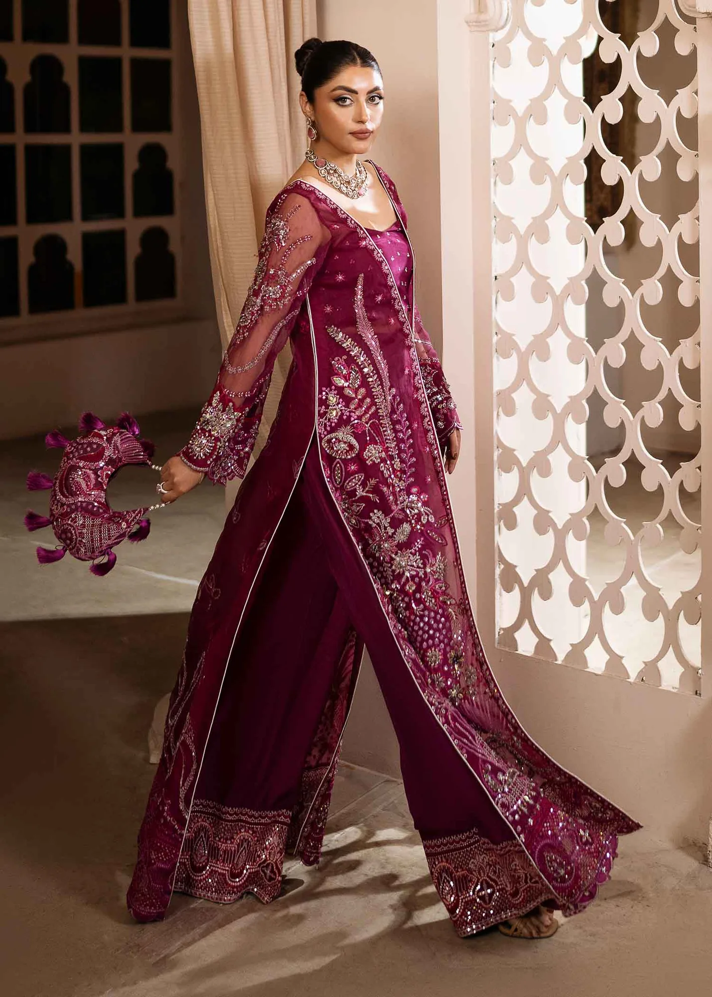 Gorgeous Pakistani Wedding Dress with Embroidery and Tassels 4