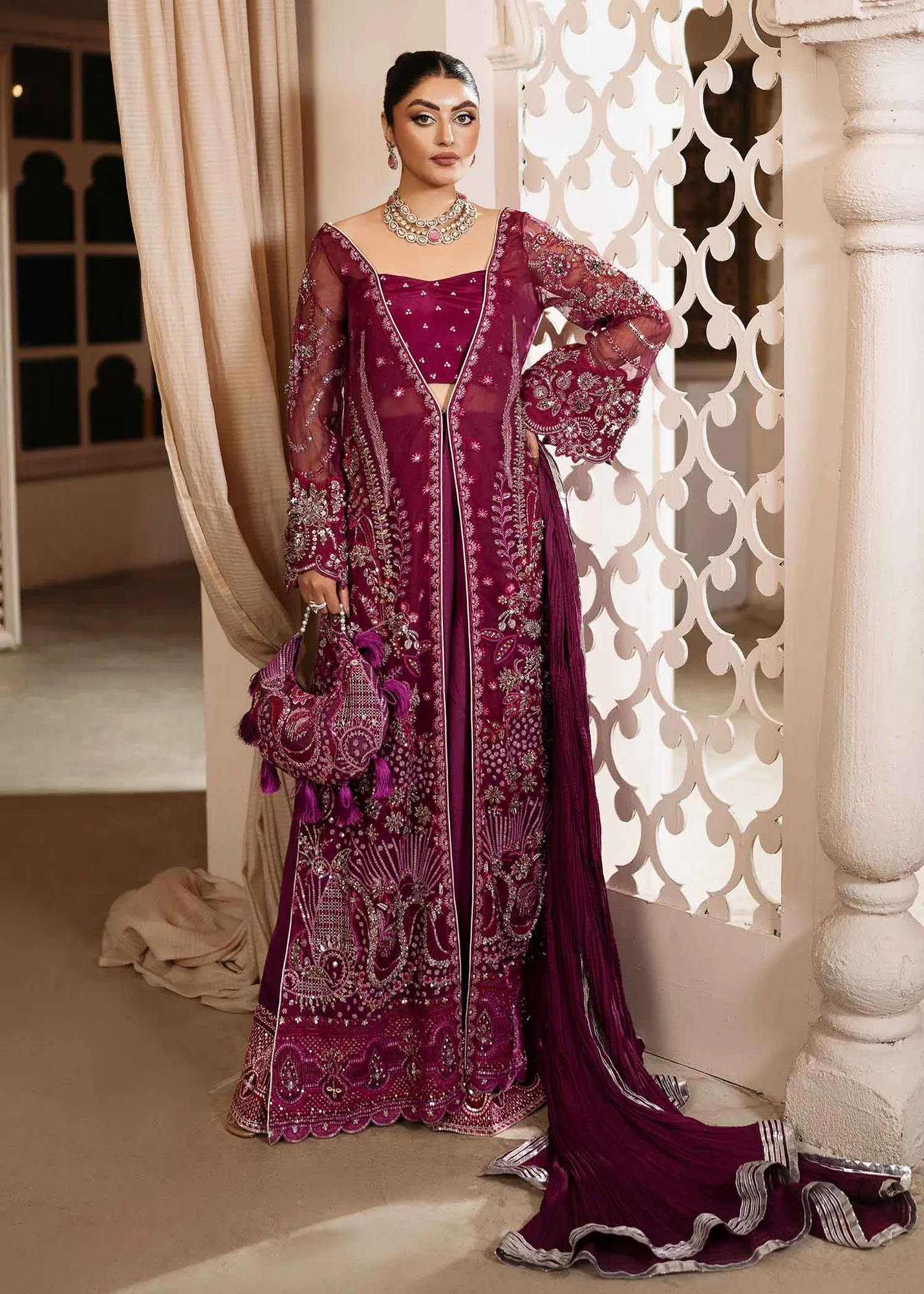 Gorgeous Pakistani Wedding Dress with Embroidery and Tassels 6