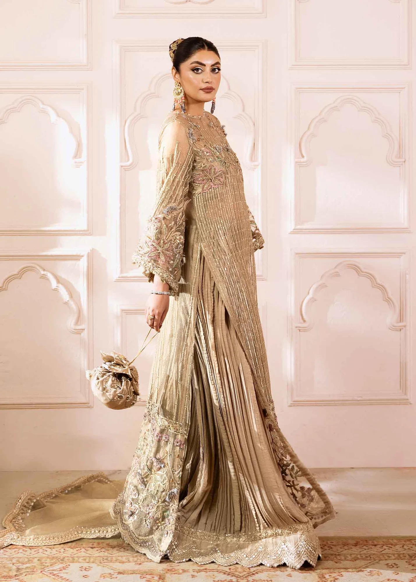 Exquisite Grey Pakistani Wedding Dress with Floral Embroidery 2