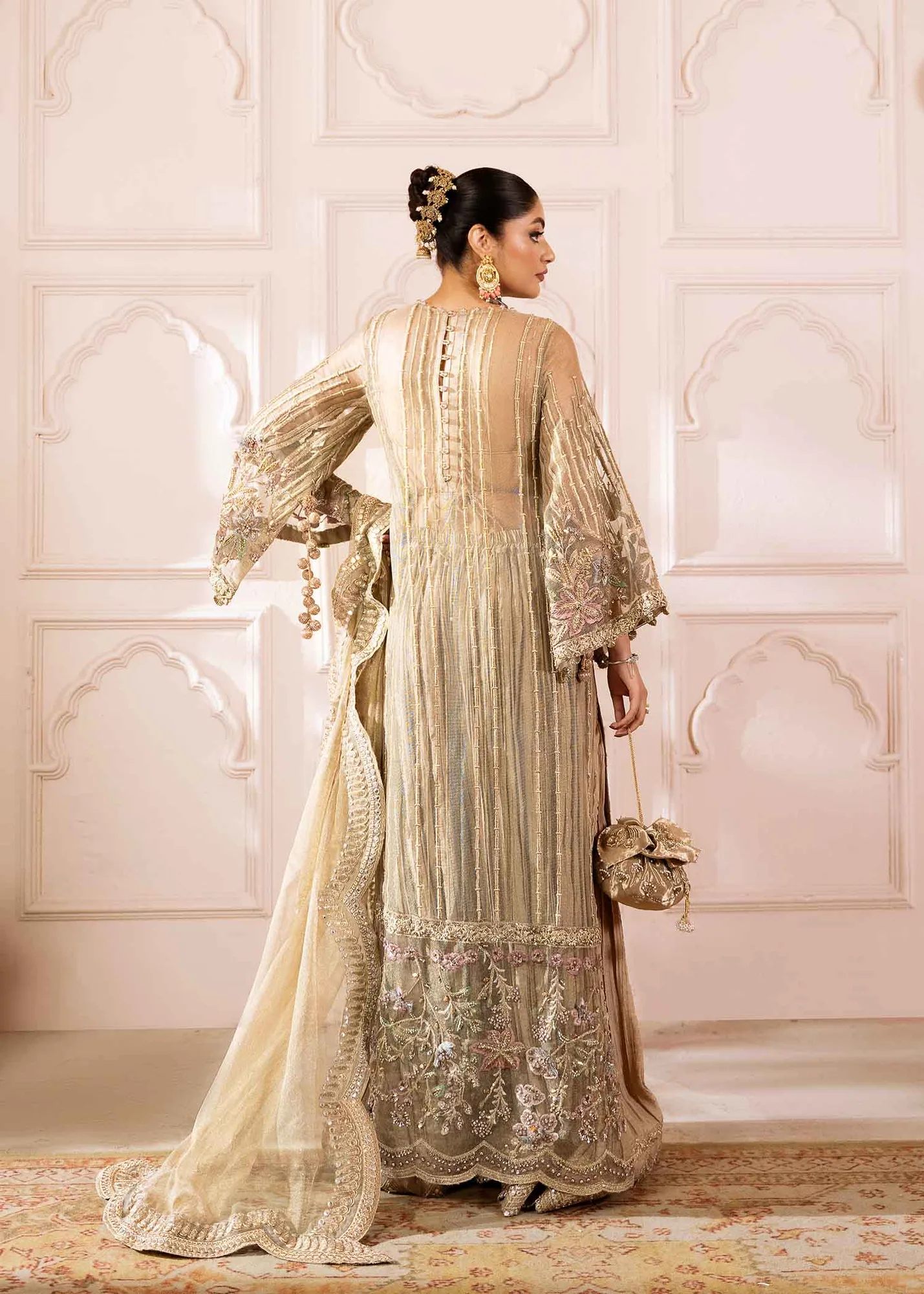 Exquisite Grey Pakistani Wedding Dress with Floral Embroidery 3