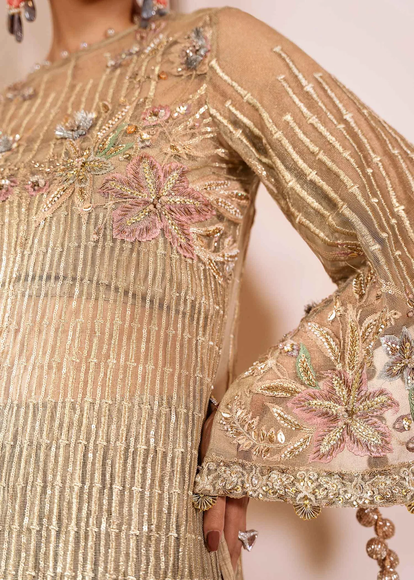 Exquisite Grey Pakistani Wedding Dress with Floral Embroidery 4