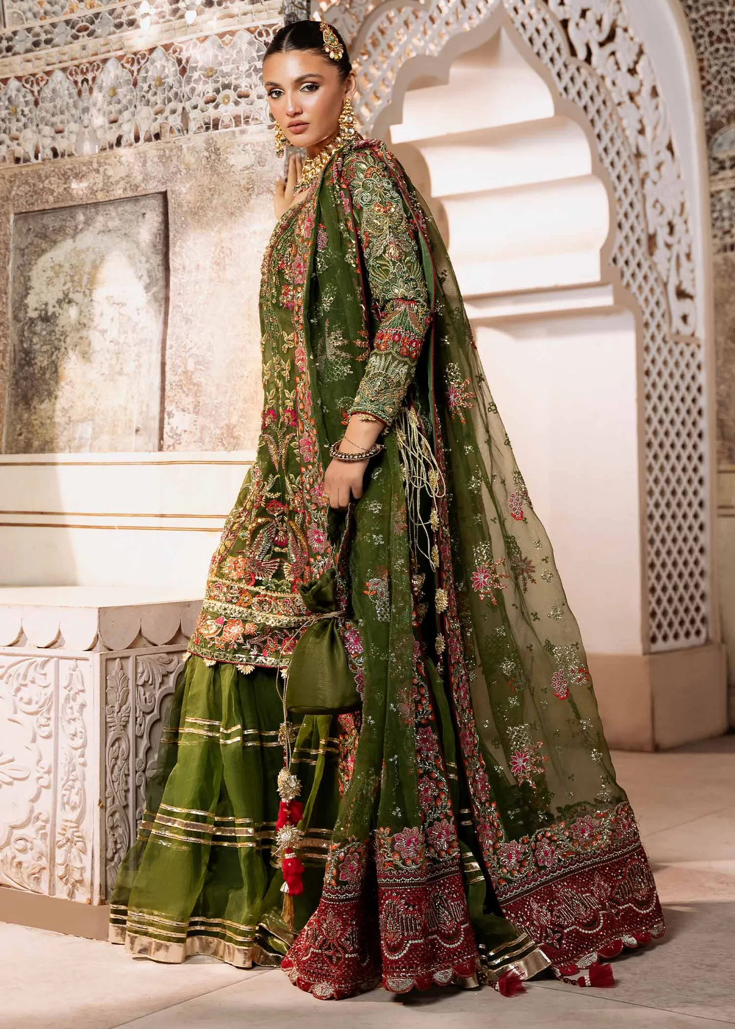Elegant Olive Green Pakistani Wedding Dress with Embroidery 2