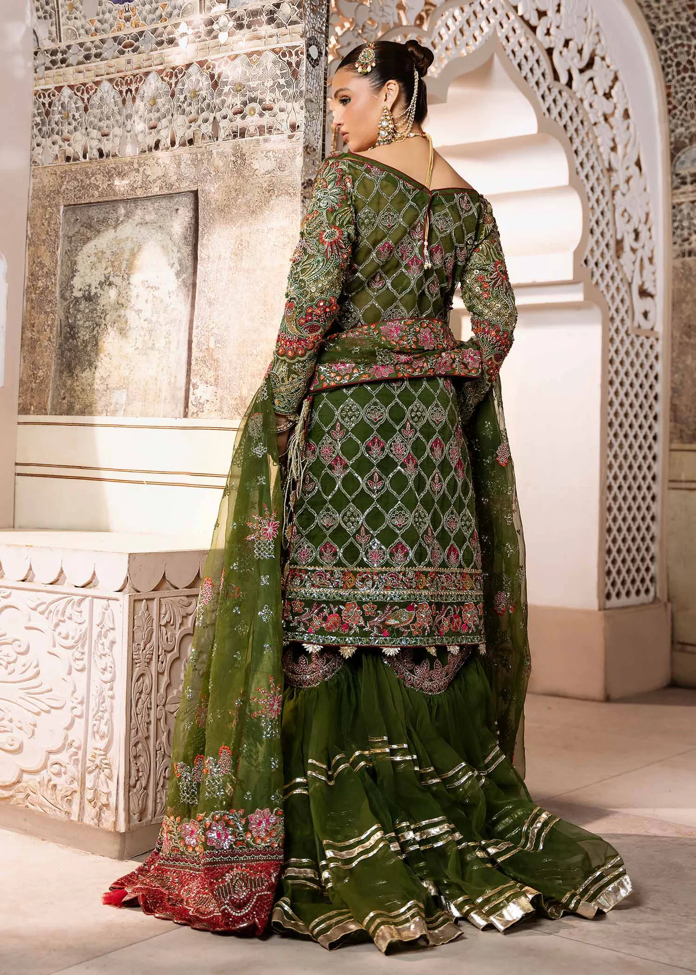 Elegant Olive Green Pakistani Wedding Dress with Embroidery 3