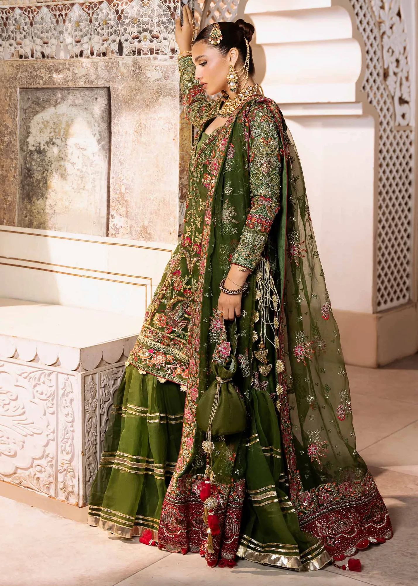 Elegant Olive Green Pakistani Wedding Dress with Embroidery 7