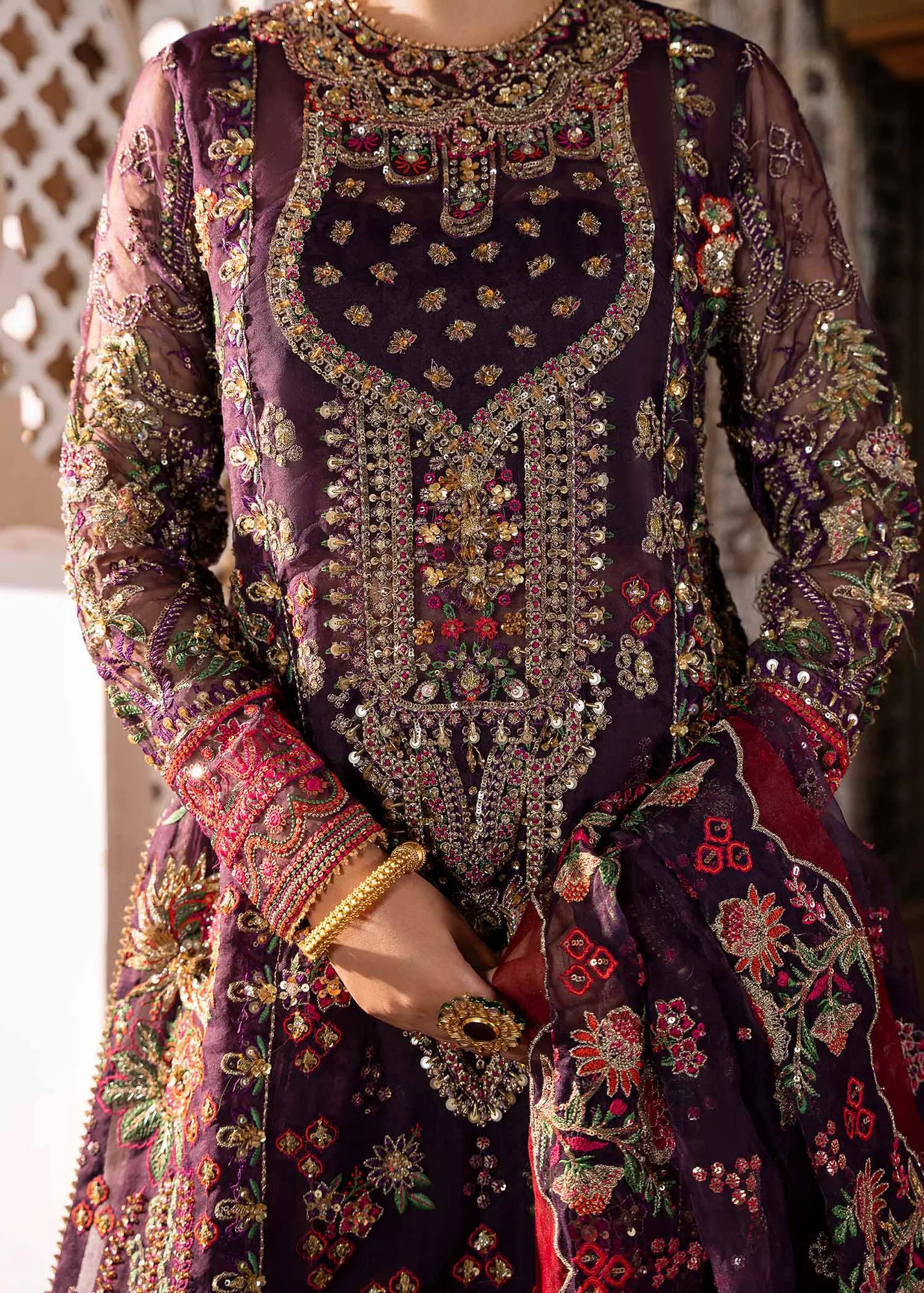 Elegant Purple Pakistani Wedding Dress with Intricate Embroidery 4