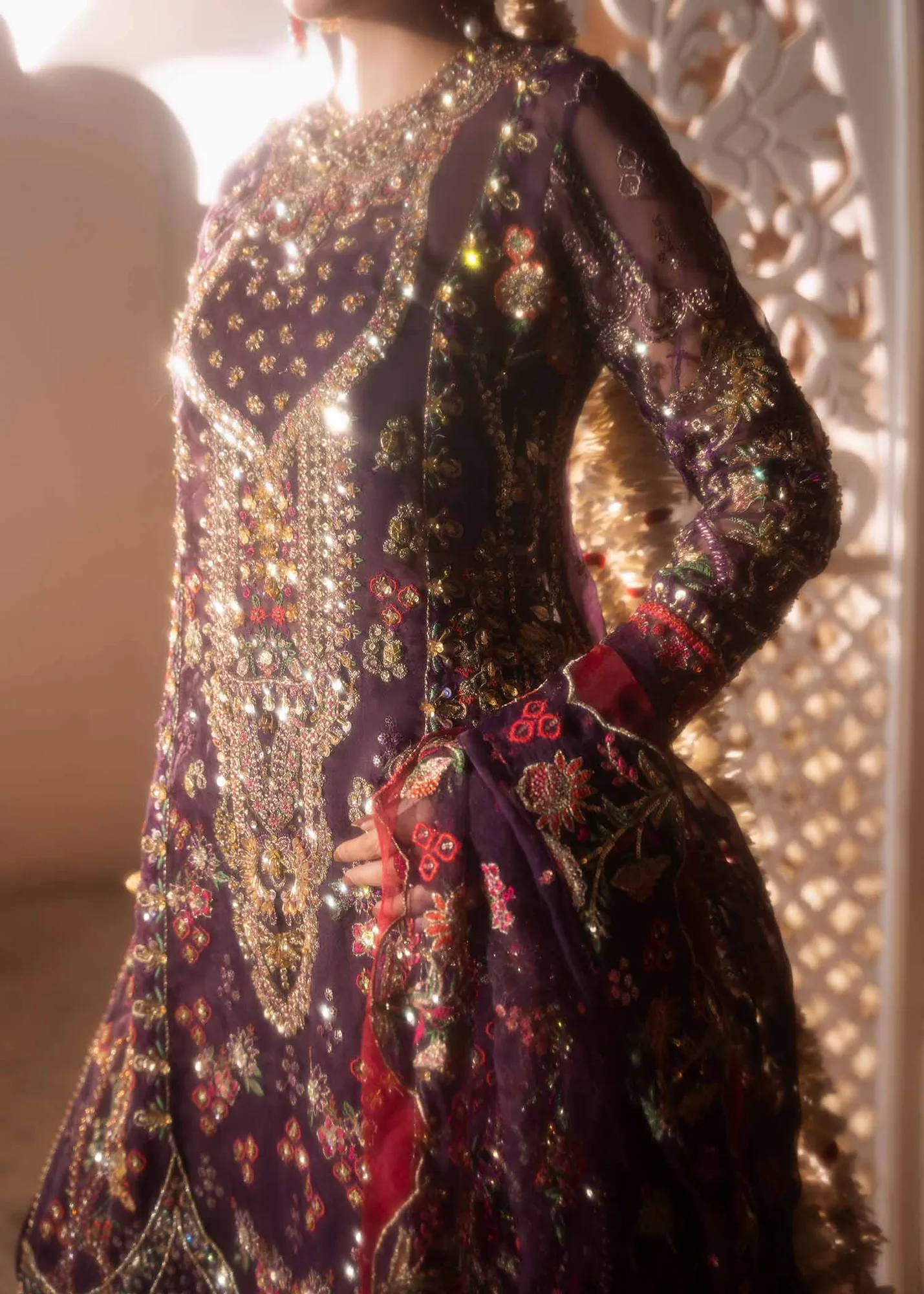 Elegant Purple Pakistani Wedding Dress with Intricate Embroidery 5