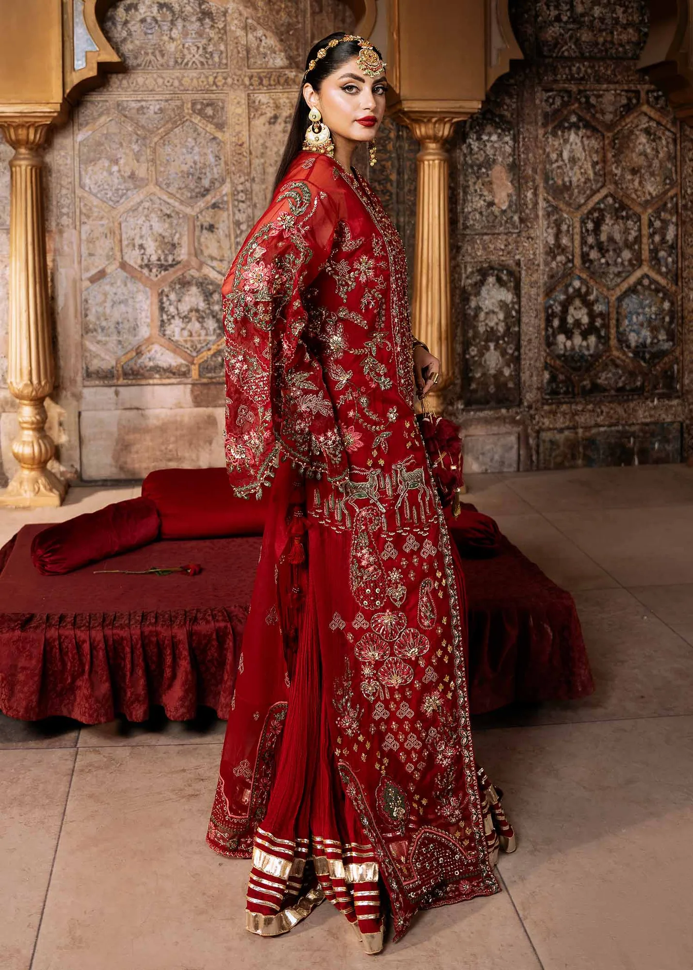Elegant Red Pakistani Wedding Dress with Embroidered Dupatta 2