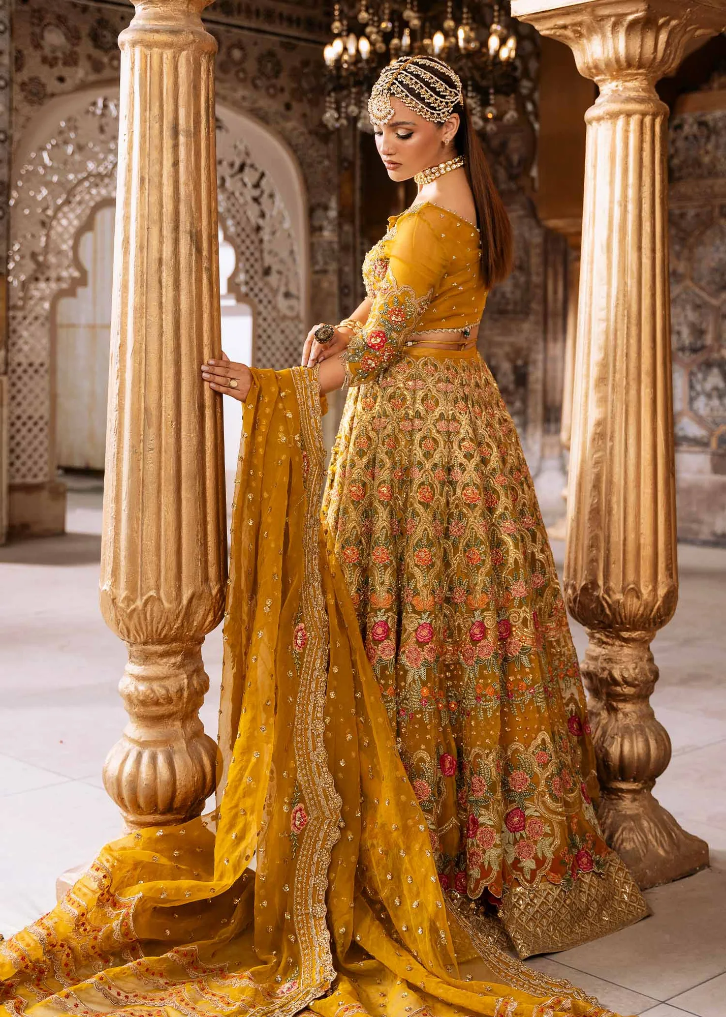 Elegant Yellow Pakistani Wedding Dress with Embroidery 2