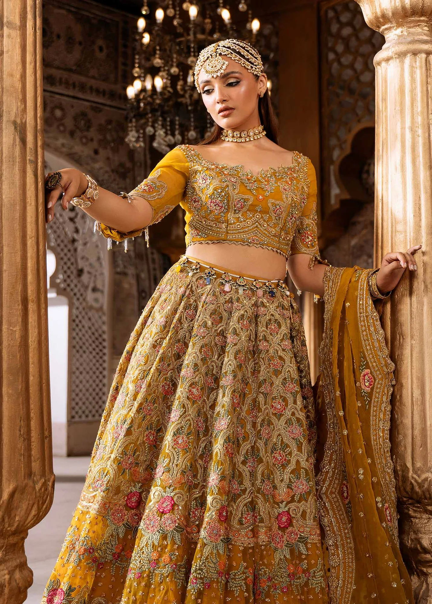 Elegant Yellow Pakistani Wedding Dress with Embroidery 3