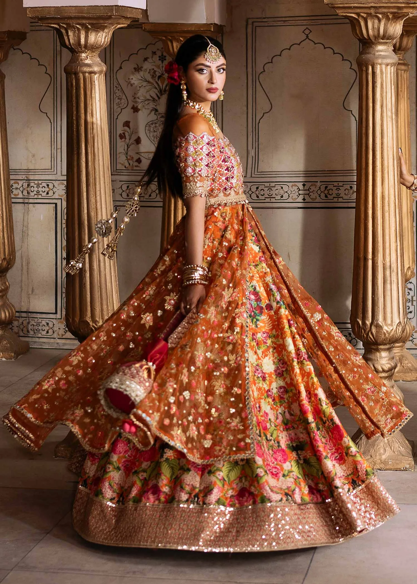Elegant Orange Pakistani Wedding Dress with Embroidery & Dupatta 3