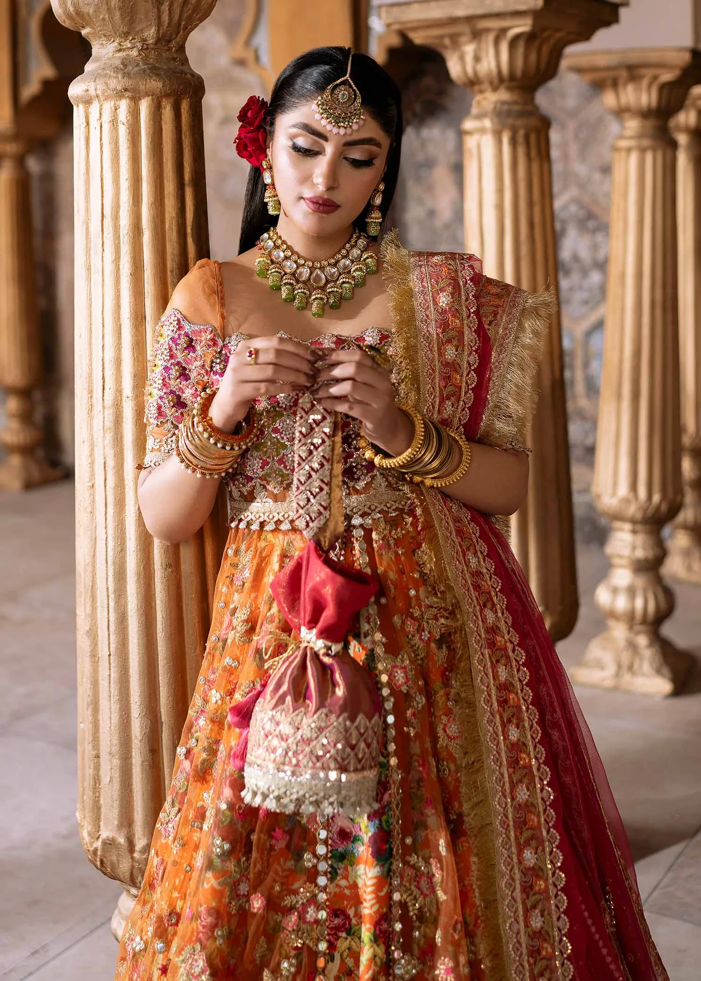 Elegant Orange Pakistani Wedding Dress with Embroidery & Dupatta 4