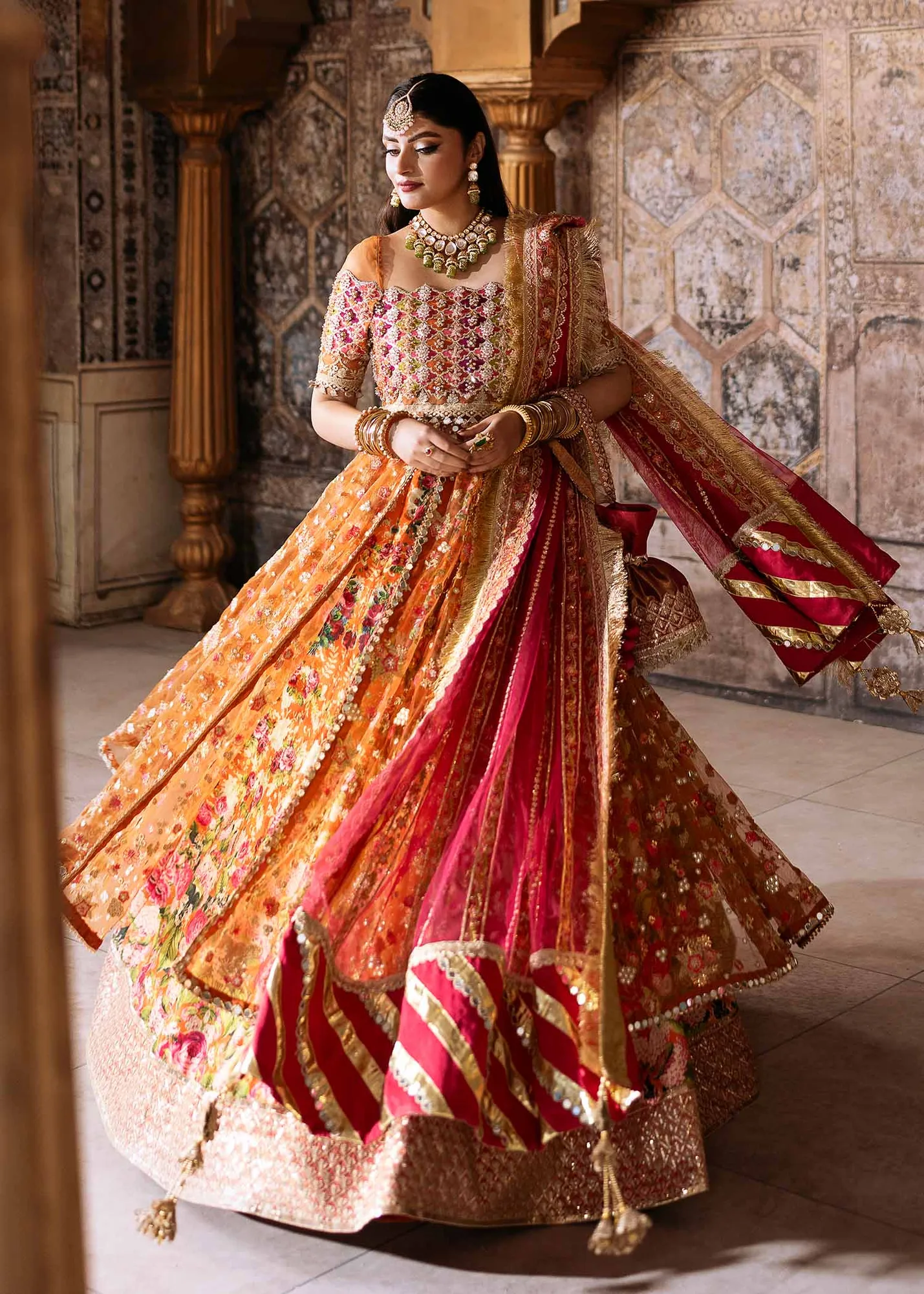 Elegant Orange Pakistani Wedding Dress with Embroidery & Dupatta 5