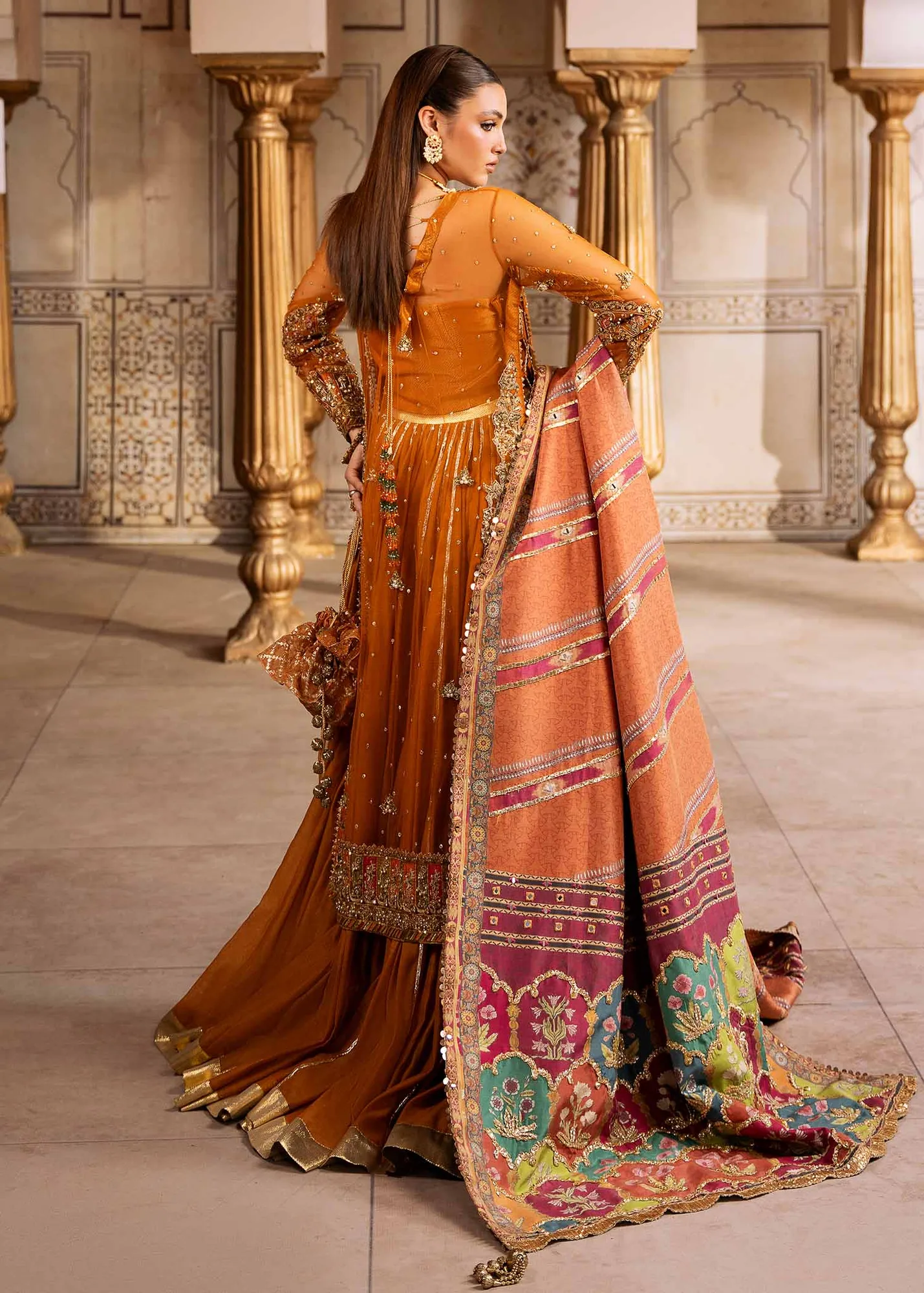 Elegant Pakistani Wedding Dress with Floral Embroidery and Net Du 2