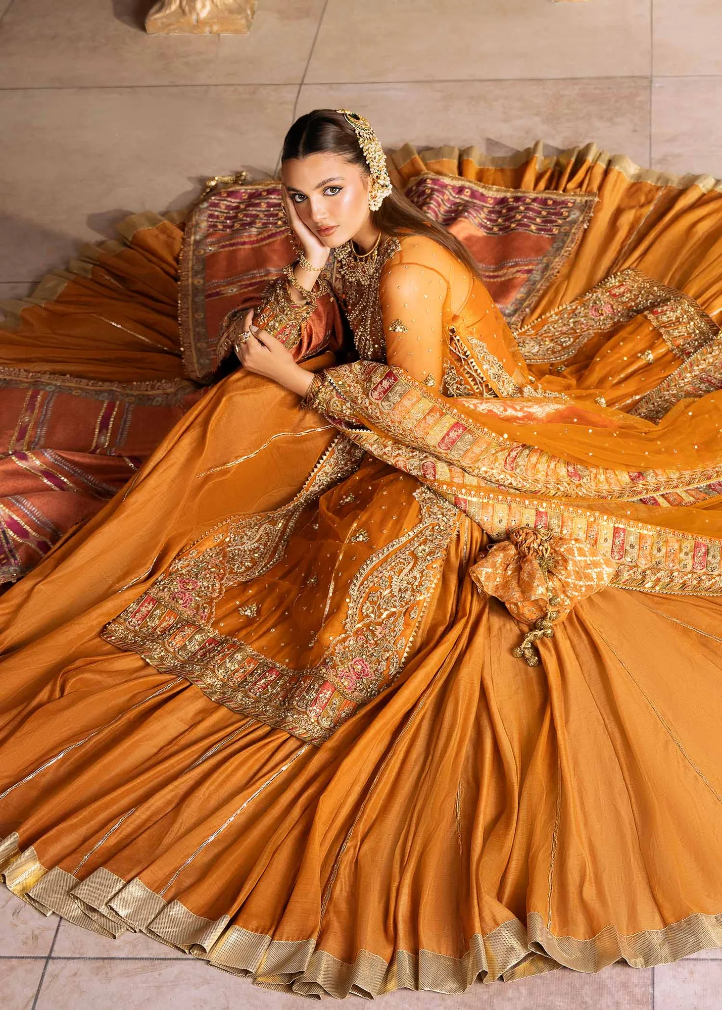 Elegant Pakistani Wedding Dress with Floral Embroidery and Net Du 5