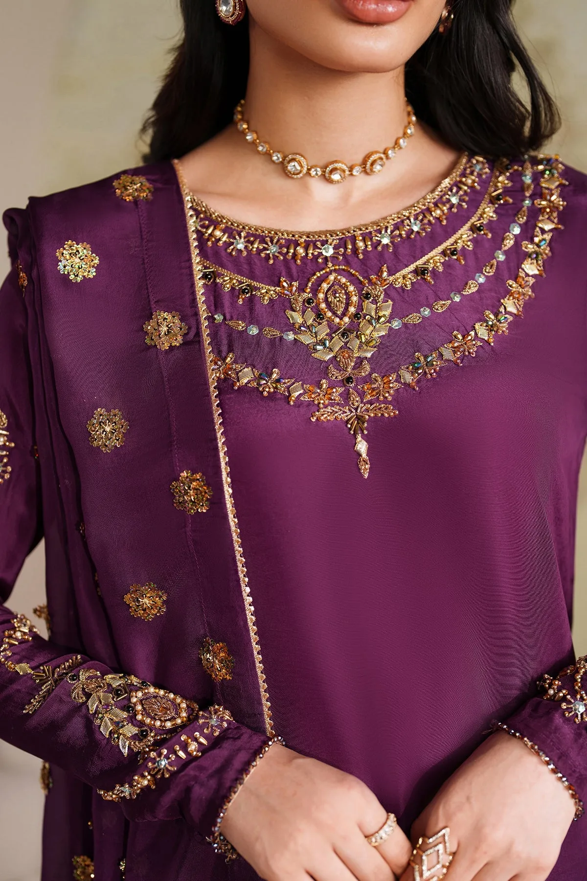 Elegant Hand Embellished Raw Silk Pakistani Designer Dress 2