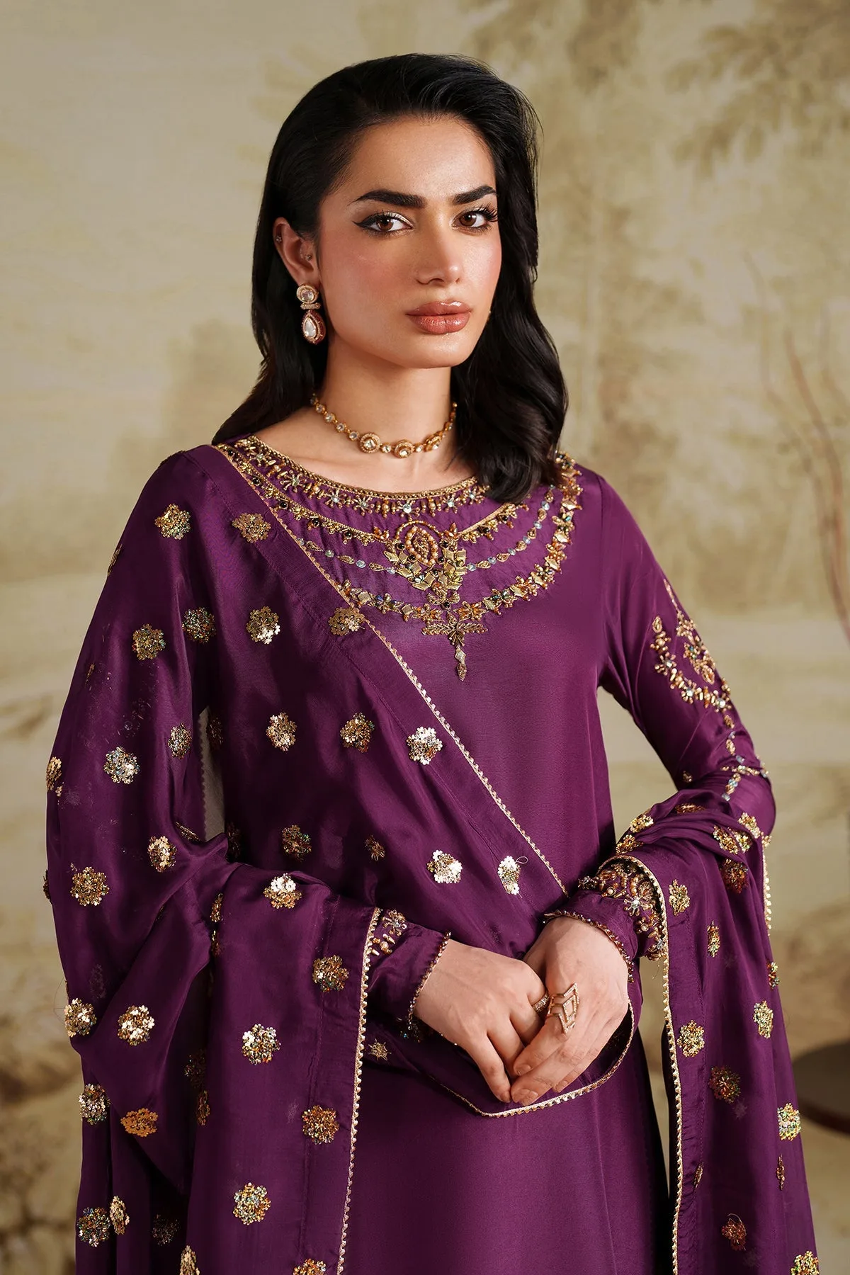 Elegant Hand Embellished Raw Silk Pakistani Designer Dress 4