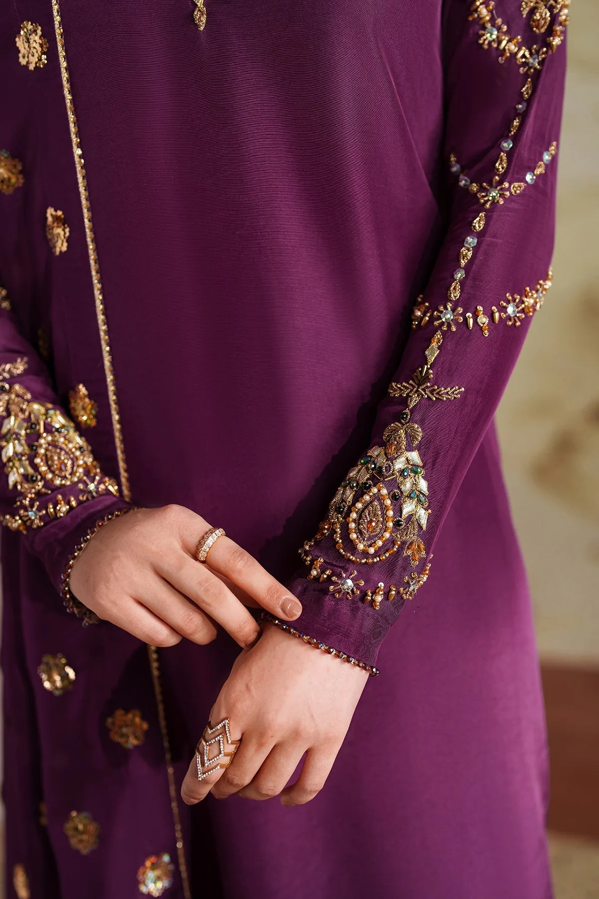 Elegant Hand Embellished Raw Silk Pakistani Designer Dress 5