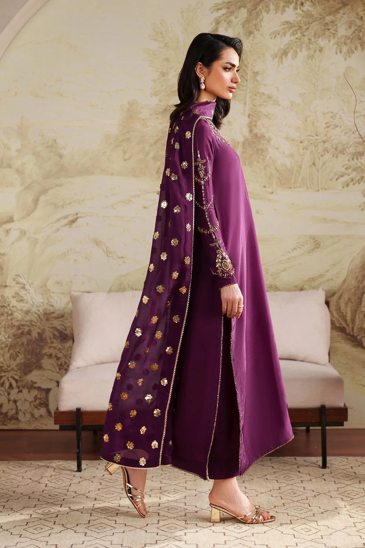 Elegant Hand Embellished Raw Silk Pakistani Designer Dress 8