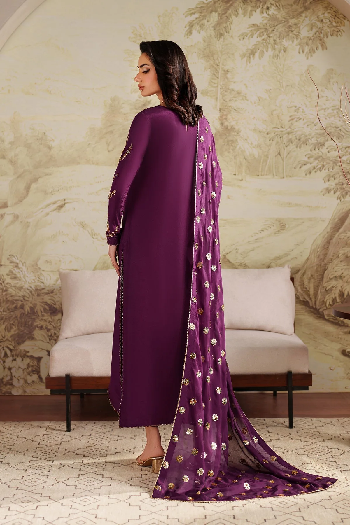 Elegant Hand Embellished Raw Silk Pakistani Designer Dress 9
