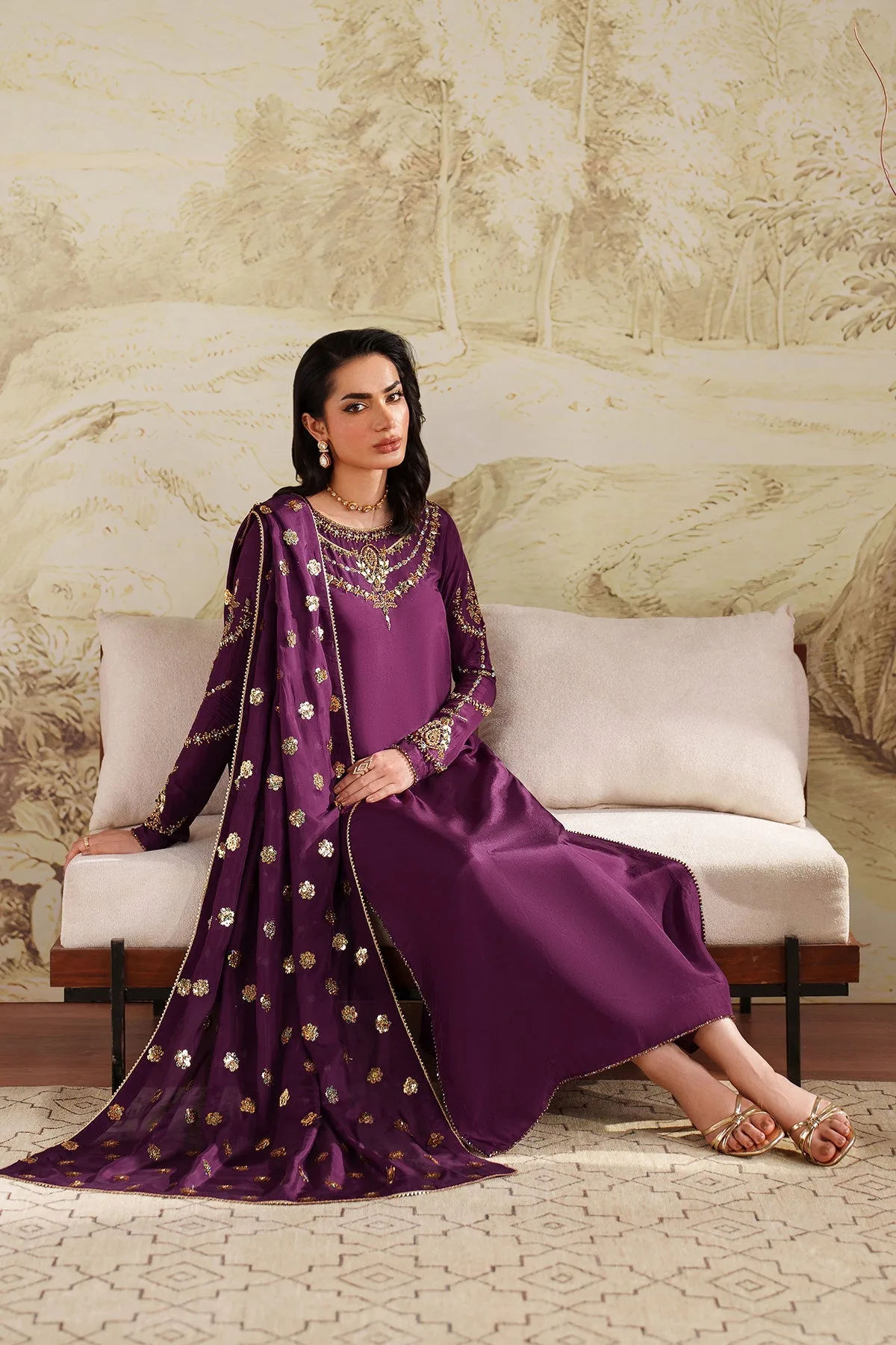 Elegant Hand Embellished Raw Silk Pakistani Designer Dress 10