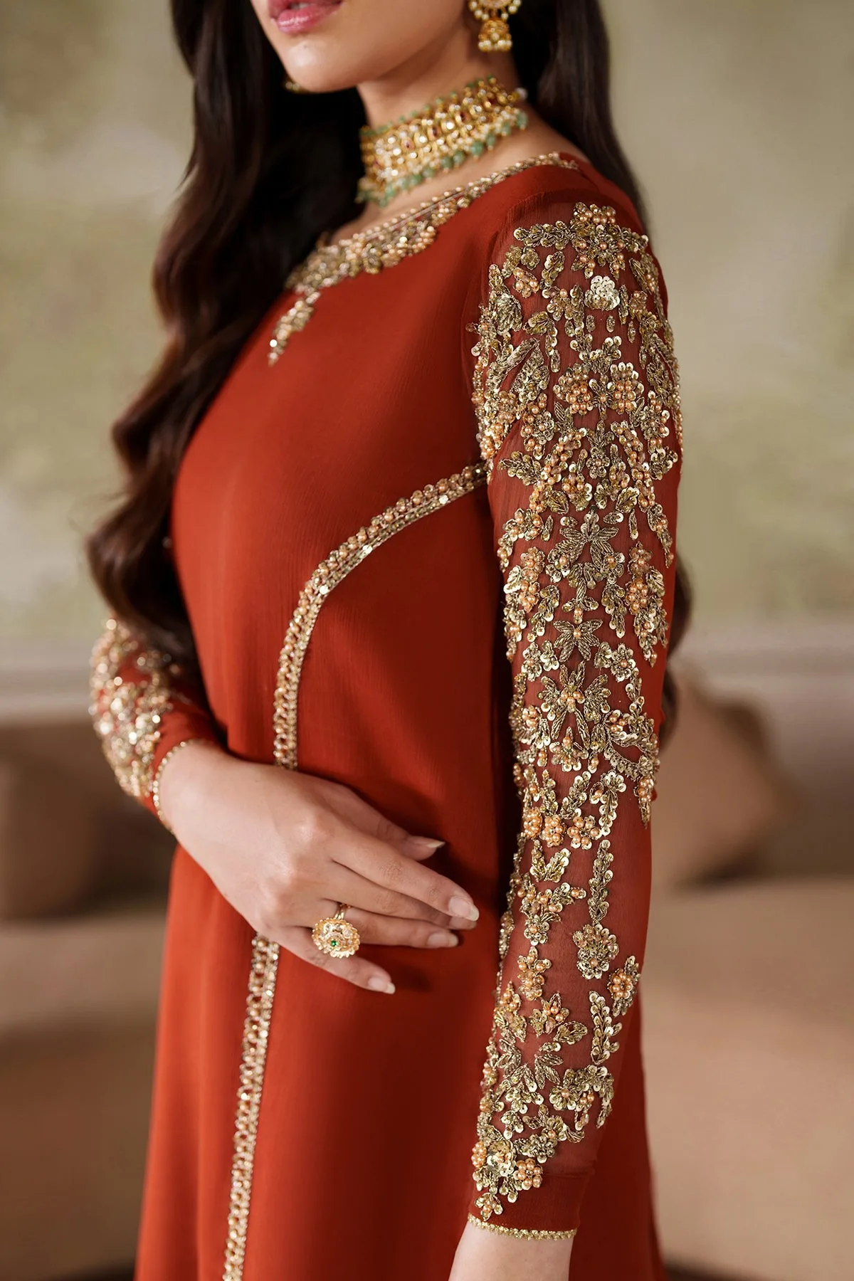 Elegant Hand Embellished Chiffon Pakistani Party Wear 4