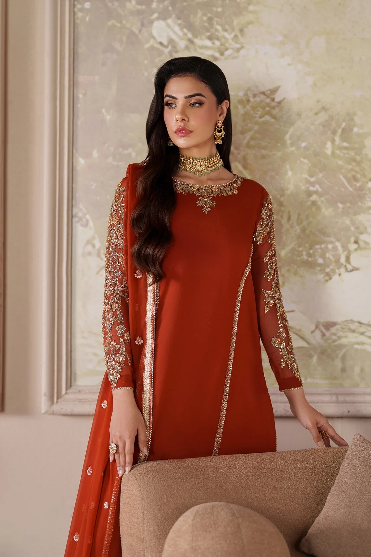 Elegant Hand Embellished Chiffon Pakistani Party Wear 9